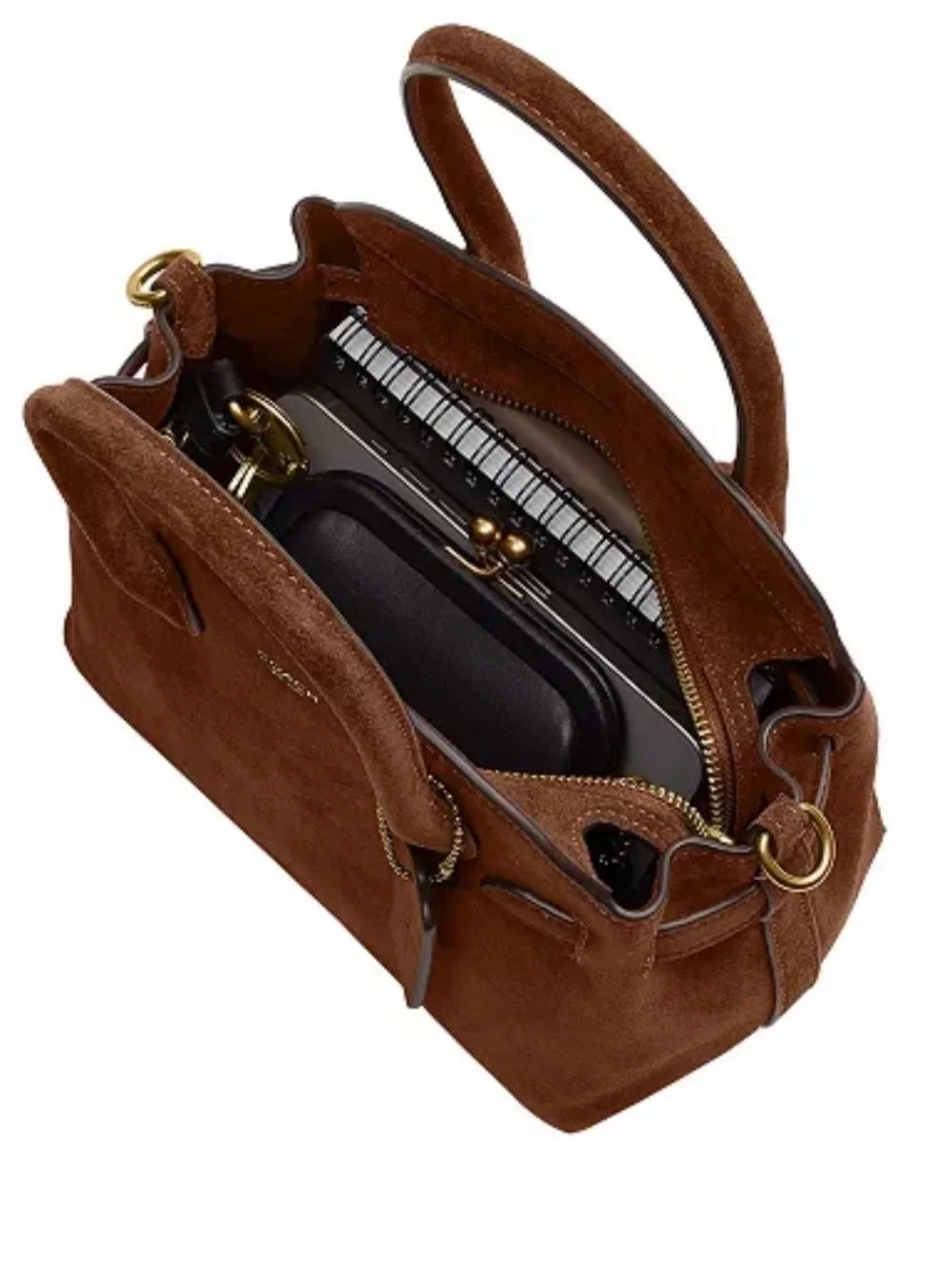 Coach Brown Suede Shoulder Bag with Top Handles
